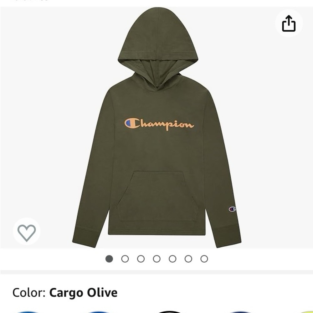 Boys size small long sleeve olive green champion hooded t shirt brand new